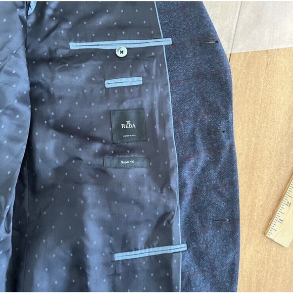 Hugo Boss Blazer Mens 46 R Super 110 Croatia 3 Button Blue Plaid Reda - Picture 14 of 16